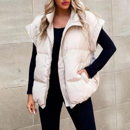 Women's Vests Stand Collar Quilted Puffer Vest For Women Cap Sleeveless Zip Up Jacket Winter Warm Padded Gilet Boys Duster Pizza