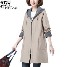 Women's Trench Coats UHYTGF Coats Women Hooded Zipper Oversized Raincoat Jacket Fe Korean Trench Coat Casual Spring Windbreaker Ladies 7XL 2696L231113