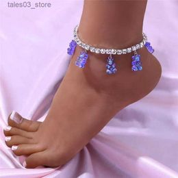 Anklets Huitan Hot Sale Resin Bear Anklet Rhinestone Chain Fashion Luxury Women's Ankle Bracelet Foot Accessories Western Style Jewellery Q231113