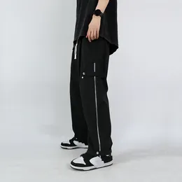 Men's Pants Summer Loose Casual Men Fashion Thin Solid Straight Trousers Zippers Drawstring High Street Sports Wide Leg Male