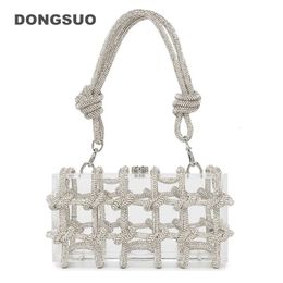 Evening Bags Knot Handle Rhinestones Evening Acrylic clutch Bag Designer clear shoulder bag Crystal Diamonds Dinner Party Wedding Purse 231026