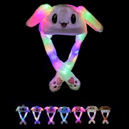With LED Lights Cartoon Plush Animal Dancing Hat Ears Movable Jumping Bunny Hat Role Play Party Christmas Holiday Cute Suitable for Children and Adults