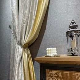 Curtain American Style Modern Light Luxury Living Room Bedroom Champagne Stitching Milk Tea Color High Precision Jacquard Curtains