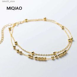 Anklets MIQIAO 925 Sterling Silver Anklets Woman Bead Anklets For Women Bracelet On The Leg Bilayer Women's Ankle Chain Luxury Q231113