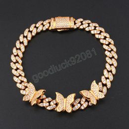 8mm Iced Out Butterfly Cuban Link Chain Bracelets For Men Women With Bling Zircon Stone Hip Hop Chain Jewellery