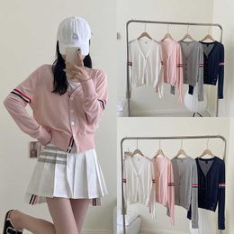 TB Designer Tom Women S Sweaters Summer New Small Fresh Thin Knit Single Breasted Simple Solid V Neck Cardigan Air Conditioned Shirt