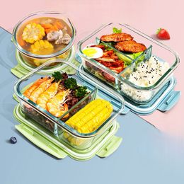 Food Glass Meal Prep Containers 2 Compartment leakproof borosilicate Lunch box Bento Box with lids Freezer Microwave oven