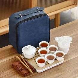 Teaware Sets Travel Tea Set Ceramic Portable Bag Cover Bowl Outdoor Storage Small