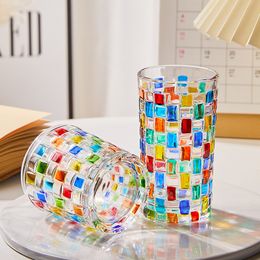 Tumblers American Colour Water Cup Women's Knitting Painting Drinking Glass Net Red Coffee Beer S 230413