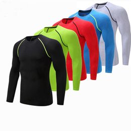 Men's T-Shirts Fitness Men Long Sleeve Running Sports T Shirt Clothing Mens Thermal Muscle Bodybuilding Gym Compression Quick dry Tights Shirt 230413