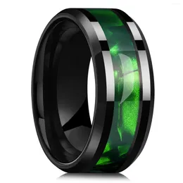 Wedding Rings Fashion 8mm Green Color Titanium Stainless Steel For Men Women Black Brushed Promise Party Jewelry Gifts