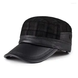 Berets Suede Leather Cap For Men Winter Hat Male Cashmere Sheepskin Bound Korean Military Caps Casual Golf Running Printed Gorras