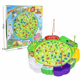 Intelligence toys Kids Fishing Toys Electric Rotating Fishing Play Game Musical Fish Plate Set Magnetic Outdoor Sports Toys for Children Gifts 230412