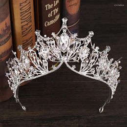 Hair Clips Vintage Silver Colour Big Crown Luxury Baroque Crystal Wedding Ornaments Headbands Bride Tiaras And Crowns