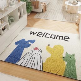 Carpets Welcome Entrance Door Mat Cartoon Happy Puppy PVC Material Non-Slip Carpet Silk Circle Scuffing 231113