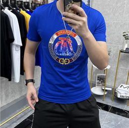 Men's T-Shirts Designer 2023 Summer Men's Mercerized Cotton Short Sleeve T-shirt European Fashion Fashion Casual Embroidery Sequin T-shirt