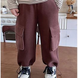 Trousers Girls Cargo Pant Winter Fleece Trouser For Kids Thicken Warm Children Sweatpants Boys Joggers 2023 Fall Babyclothing