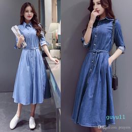 Autumn new fashion women denim dress casual loose long sleeved T shirt dresses