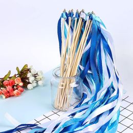 Party Decoration 50/20 Colorful Stain Lace Ribbon Wedding Stick Mixed Color Wands With Gold Bells Celebration