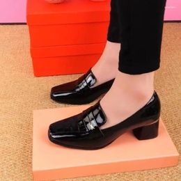 Dress Shoes Ladies Square Head Thick Heel Single Women 2023 French Mary Jane Office OL Wear British Style Small Leather