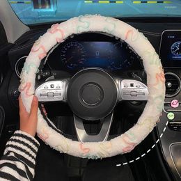 Steering Wheel Covers Creative Short Plush Winter Flower Lace Anti-skid Cute Fashion Car Cover Handlebar