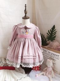 Girl's Dresses Baby Girl Autumn Spring Summer Deer Pink Long Sleeve Vintage Spanish Turkish Lolita Princess Gown Dress for Casual Birthday 230413