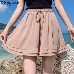 Women's Shorts Shorts Women Youth Ins Chiffon High Waist Elegant Casual Drawstring Design All-match Sweet Cute Korean Style Lined Harajuku Soft 230413