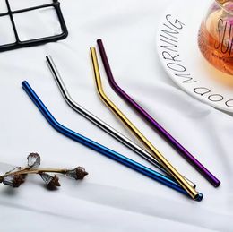 Party Favor Stainless Steel Drink Straw 6*0.5*215 mm Reusable Rainbow Gold Metal Straight Bend Straws Drink Tea Bar Drinking Straws Q40