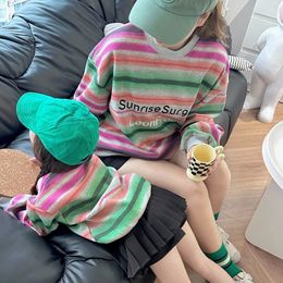 Family Matching Outfits Autumn Winter Rainbow Family Christmas Sweaters Mother and Daughter Hoodies Clothes Stripe Children's Bottoming Shirt Clothing 231113