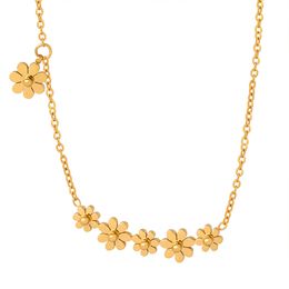 New Chinese fresh and elegant Jewellery small Daisy patchwork design sense multifelled pendant titanium steel gold-plated geometric necklace female