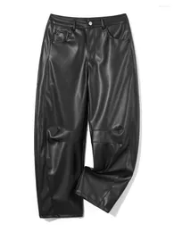 Women's Pants Women Faux Leather Wide Leg Cropped Casual Loose Trousers Balloon With Pockets