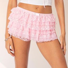 Women's Shorts Women Ruffle Mini Skirt Asymmetrical Lace Layered Casual Tiered Short Elastic Waist Party Beachwear