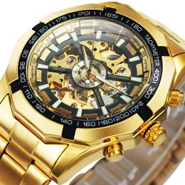 Wristwatches Winner Watch Men Skeleton Automatic Mechanical Gold Vintage Man Mens es Top Brand Luxury 230412