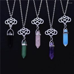 Pendant Necklaces Antique Silver Colour Infinity Heart Amethyst Quartz Rose Green Crystal Natural Stone Necklace Women Wedding Jewellery