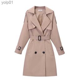 Women's Trench Coats Large size 4XL Women's Trench Coat Khaki Slim Double-breasted Ladies Outwear With belt Fe Casual Windbreaker 2022 Autumn NewL231113