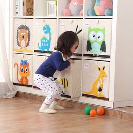 Storage Boxes Bins 13 inch Cube Folding Storage Box Cartoon Animal Storage Bin Oxford Fabric Storage Boxes For Nursery Toys Organizers 230413