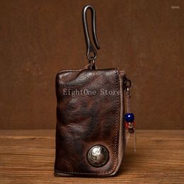 Storage Bags First Layer Vegetable Tanning Leather Key Case Hand-Rub Colour Car Genuine Coin Purse Card Holder