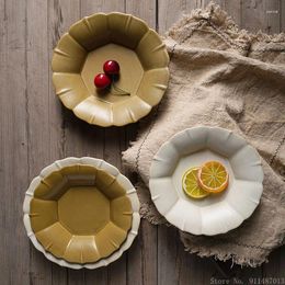 Plates 1pc Creative Japanese Ceramics Flower Shaped Bowl Tableware Household Kitchen Restaurant Supplies Salad Fruit Dinner Plate