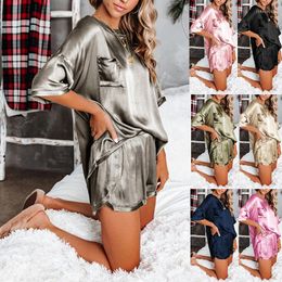 Women's Polos 2023 Summer European And American Style Explosion Solid Color Round Neck Short Sleeve Home Clothes Set Pajamas OM9546