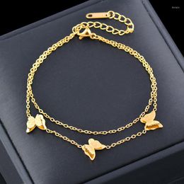 Charm Bracelets Three-Dimensional Butterfly Double Layer Ins Gold Women Temperament Fashion Bracelet Party Jewellery Gift