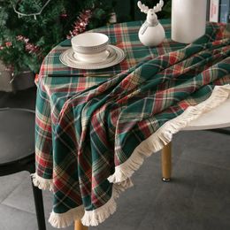 Table Cloth Christmas Plaid Tablecloth Xmas Party Red Green Rectangle Vintage Dining Cover For Home Living Room Decoration