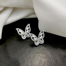 Stud Earrings Girls Animal Butterfly For Women Silver Gold Color Vintage White Zircon Wedding Double Bridal Jewelry CZ