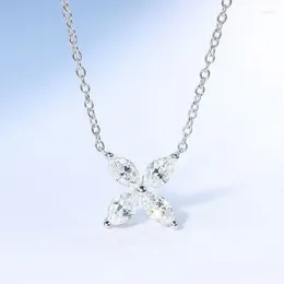 Pendants LORIELE Four-leaf Clover Full Moissanite Necklace For Women S925 Sterling Silver Horse Eye Cutting Diamond Clavicle Chain Jewelr