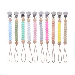 Baby Pacifier Clip Silicone Wooden Beads Newborn Pacifiers Chain Child Nipple Holder Clips Kids Infant Chains