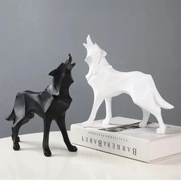 Decorative Objects Figurines Abstract Wolf Statue Resin Geometric Wolf Statue Resin Sculpture Modern Home Decor Office Living Room Desktop Decor Crafts 231109