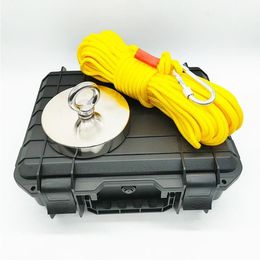 2000lbs Pull Force Single Sided D135mm Neodymium Rare Earth Magnet Fishing Kit with Yellow Black Plastic Case Rope for Salvage Dpfpe