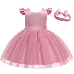 Girl Dresses Born Baby Toddler Beading Ball Gown Tutu Princess Dress Bow Infants Birthday Wedding Party Kids Clothes