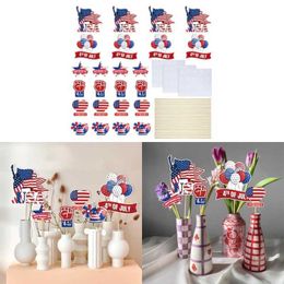 Decorative Objects Figurines 1Set Independence Day Paper Stake Decorative Flower Vase Decoration Z0413