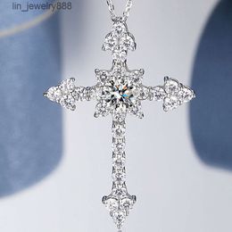 Sterling Sier Cross Design Dainty and Chain Necklace Moissanite Men Pendant for Couple Male Female