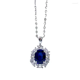 Pendants Spring Qiaoer 925 Sterling Silver Sapphire High Carbon Diamond Pendant Necklace For Women Sparkling Wedding Fine Jewellery